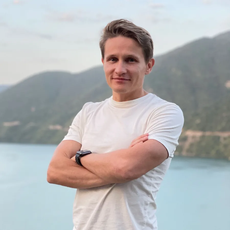 Slav Hurmanau outdoors in a white t-shirt